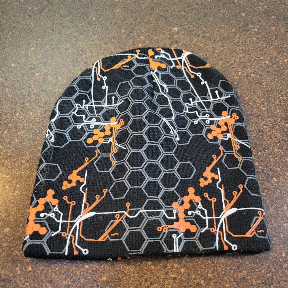 Vintage Y2k Cyber Core Skull Beanie Hat Unisex One Size Black Knitted Printed
